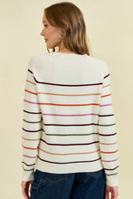 MULTI STRIPES BUTTON DOWN HENRY NECK SWEATER