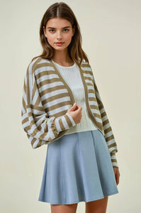 STRIPED KNIT EXAGGERATED SLEEVE SHRUG