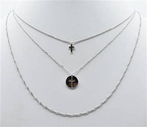 Triple Layered Cross and Coin 16"-18" Necklace