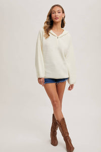 HALF ZIP HOODIE KNIT SWEATER PULLOVER