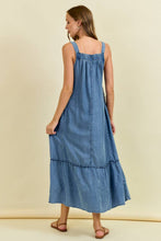 TENCEL MAXI OVERALL DRESS WITH TIERED RUFFLE