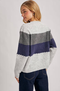 COLOR BLOCK BRUSHED TEXTURE KNIT SWEATER