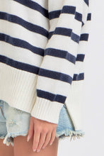 STRIPED ZIP-FRONT OVERSIZED PULLOVER KNIT SWEATER