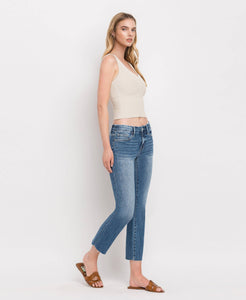 MID RISE CROP SLIM STRAIGHT JEANS