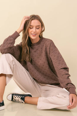 Texture Shimmer Pleated Long Sleeve Sweatshirt