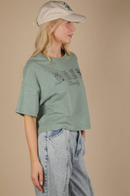 Oversized Screen Print Graphic Casual Knit T shirt HOWDY