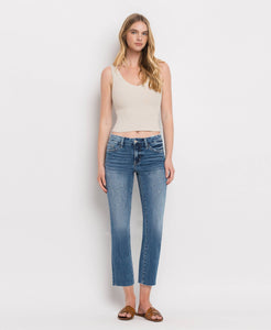 MID RISE CROP SLIM STRAIGHT JEANS