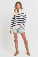 STRIPED ZIP-FRONT OVERSIZED PULLOVER KNIT SWEATER