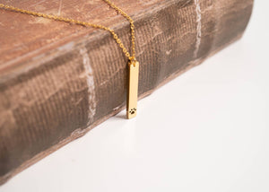 Paw Print Cutout Vertical Stainless Steel Bar Necklace: Stainless