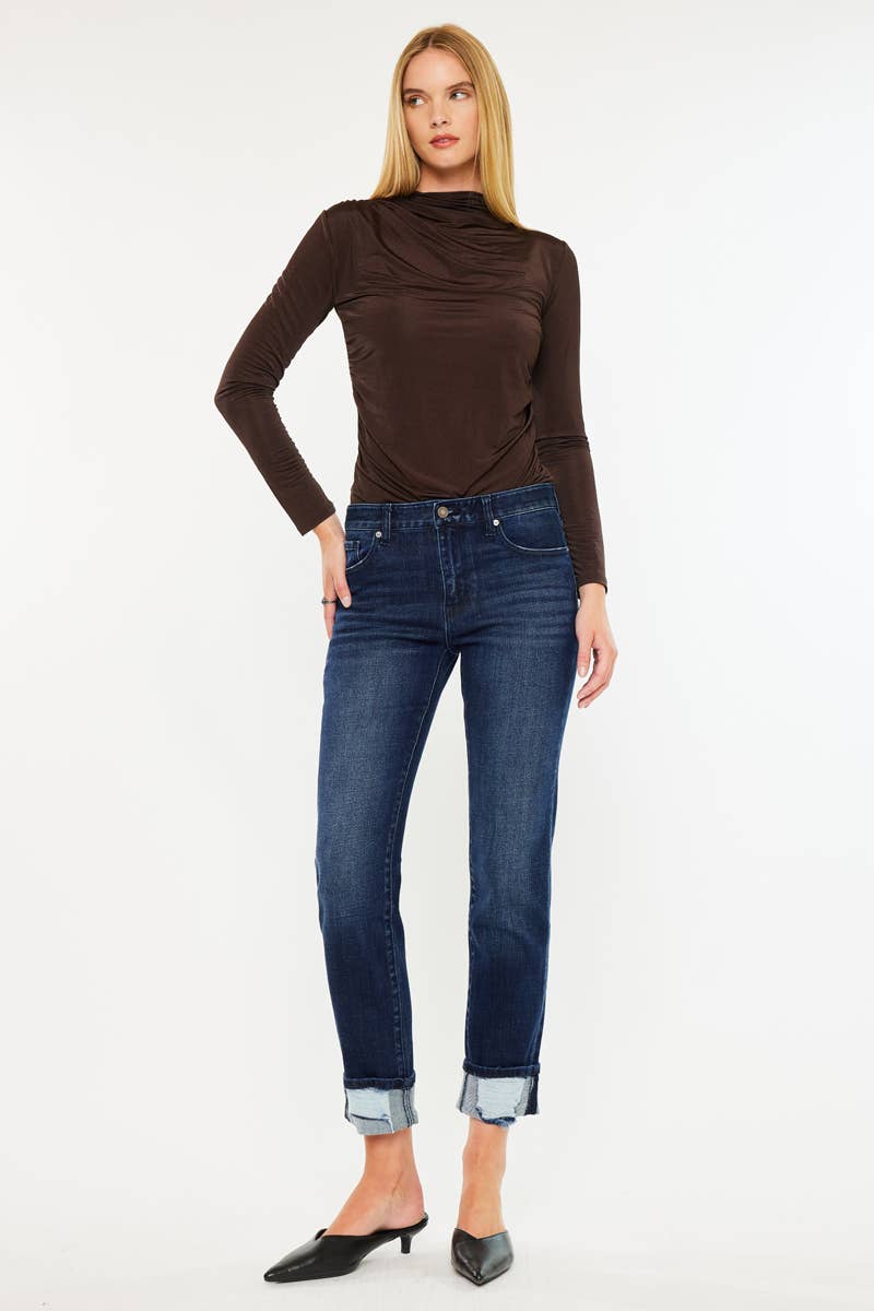 Mid Rise Skinny Straight Dark Wash Jeans