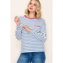POP COLOR BLANKET STITCHED STRIPE TOP
