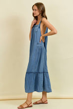 TENCEL MAXI OVERALL DRESS WITH TIERED RUFFLE