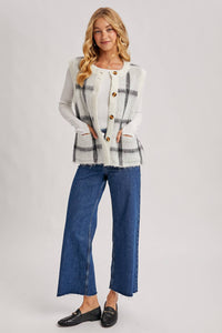 BUTTON DOWN PLAID FUZZY KNIT SWEATER VEST