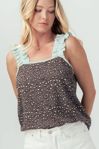 ANIMAL PRINT TOP WITH RUFFLE SLEEVE