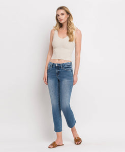 MID RISE CROP SLIM STRAIGHT JEANS