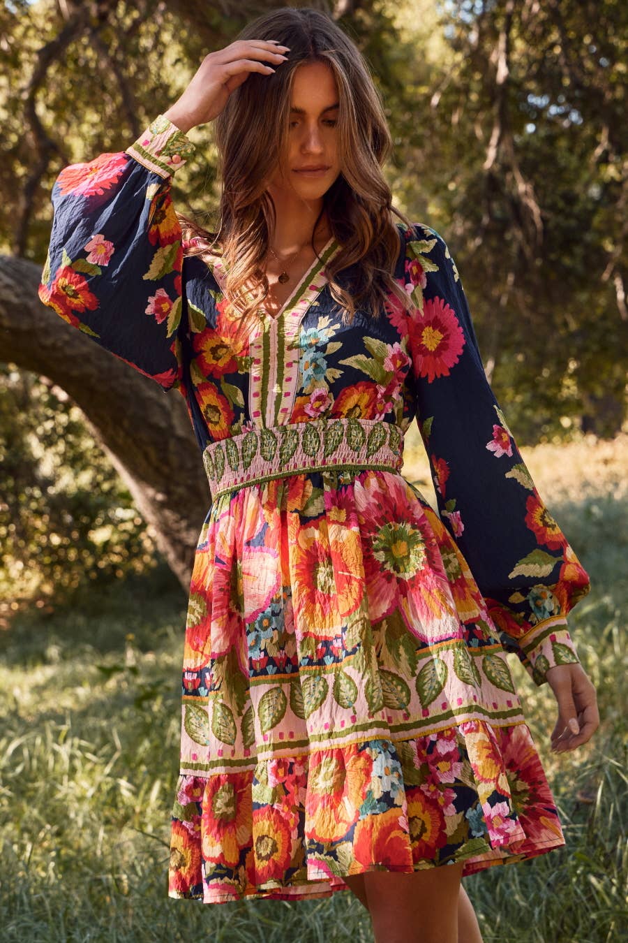 Floral Border Printed Mini Dress