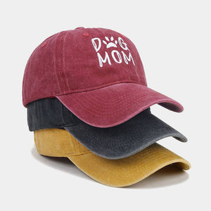 Cotton Worn-out Washed Letter Embroidered Baseball Cap- Dog Mom