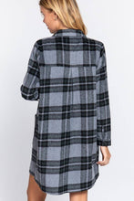 Long Sleeve With Pocket Brushed Plaid Long Jacket