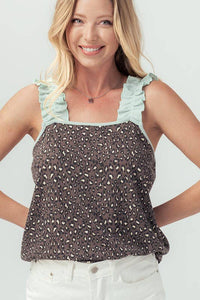 ANIMAL PRINT TOP WITH RUFFLE SLEEVE