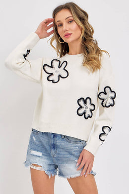 SEQUINS FLORAL  KNIT SWEATER