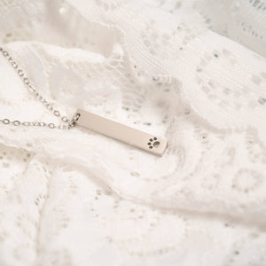 Paw Print Cutout Vertical Stainless Steel Bar Necklace: Stainless