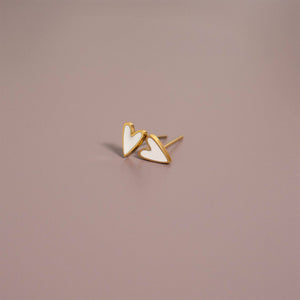 18K Gold PVD Stainless Steel White Heart Stud Earrings: Stainless