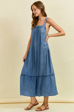 TENCEL MAXI OVERALL DRESS WITH TIERED RUFFLE
