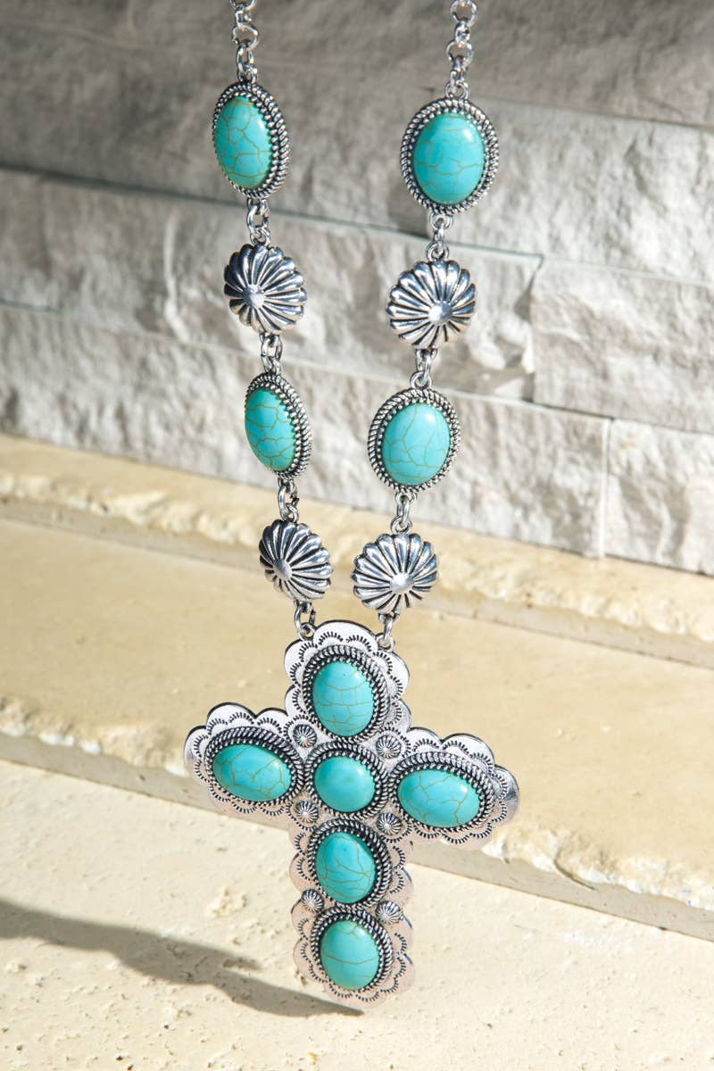 Semi Stone Cross Necklace