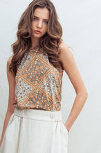 SLEEVELESS ALL OVER AZTEC GEOMETRIC PRINT ROUND NECK TANK TOP
