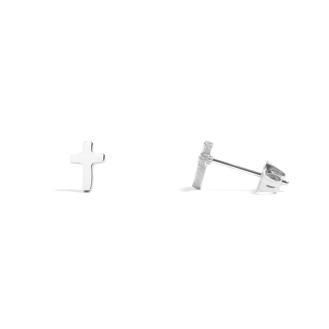 18K Gold PVD Stainless Steel Cross Stud Earrings: Stainless