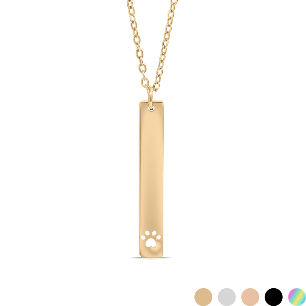 Paw Print Cutout Vertical Stainless Steel Bar Necklace: Stainless