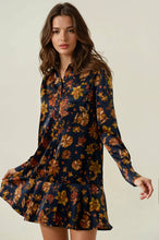 DARK FLORAL BUTTON FRONT DROP WAIST MINI DRESS