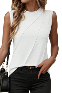 Pleated Crew Neck Tank Top