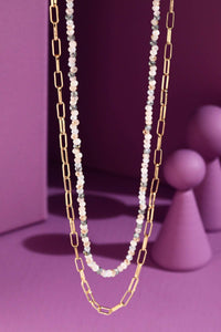 2-Layered Bead & Chain Link Necklace