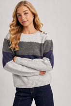 COLOR BLOCK BRUSHED TEXTURE KNIT SWEATER