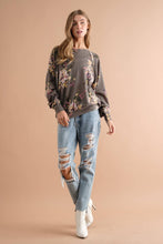 Floral Hacci Brushed Print Raglan Stitch Detail Top