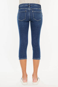 FRONT POCKET BUTTON MID RISE CAPRI JEANS