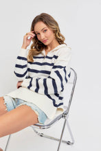 STRIPED ZIP-FRONT OVERSIZED PULLOVER KNIT SWEATER