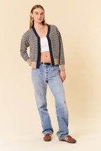 BUTTON-DOWN STRIPE COLORBLOCK CARDIGAN SWEATER