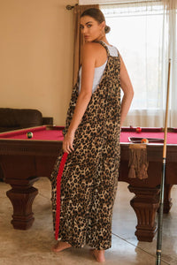 Leopard Printed Overall Jumpsuit: Brown Leopard