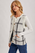 BUTTON DOWN PLAID FUZZY KNIT SWEATER VEST