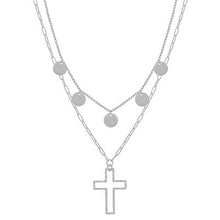 Coin Layered with Open Cross 16"-18" Necklace