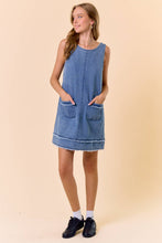 DENIM LOW SCOOP BACK SLEEVELESS MINI DRESS