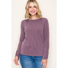 LONG BUTTON HEM SLEEVE SLUB TOP