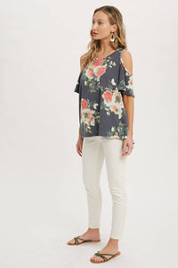 FLORAL PRINT OPEN SHOULDER TOP