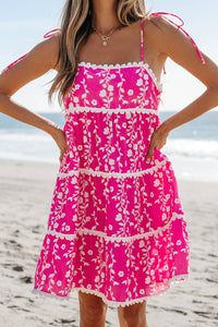 Floral Print Ric Rac Patched Mini Dress
