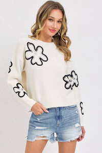 SEQUINS FLORAL  KNIT SWEATER