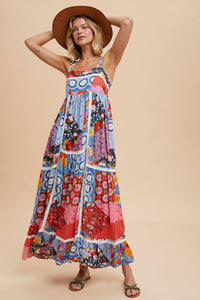 PATCHWORK TILED PRINT MAXI DRESS