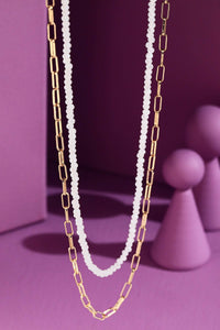 2-Layered Bead & Chain Link Necklace