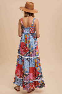 PATCHWORK TILED PRINT MAXI DRESS